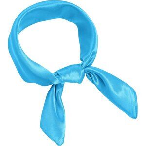 Women Sky Blue Chiffon Square Ribbon Neck Scarf Satin Handkerchief For Halloween